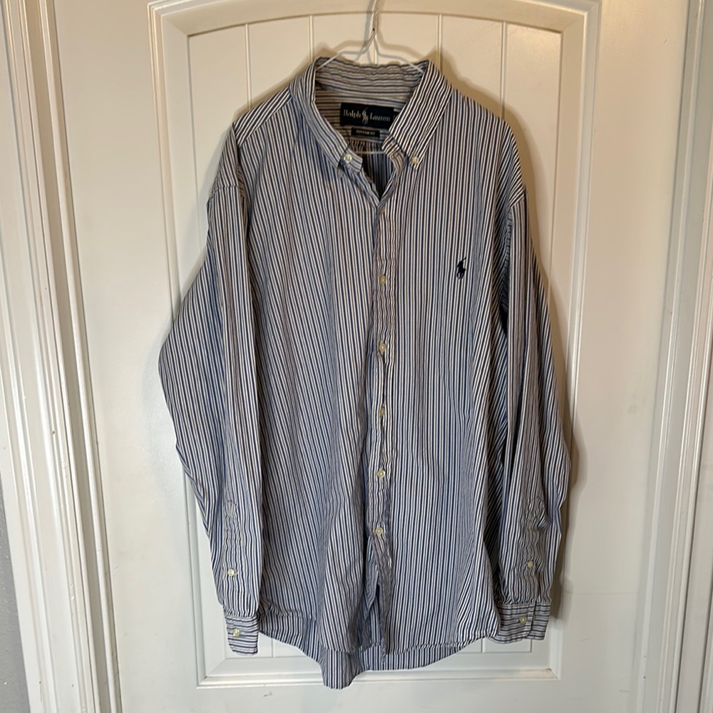 Ralph Lauren Men's Blue Button Down Custom Fit 16 32/33 Size Large Blue Tag